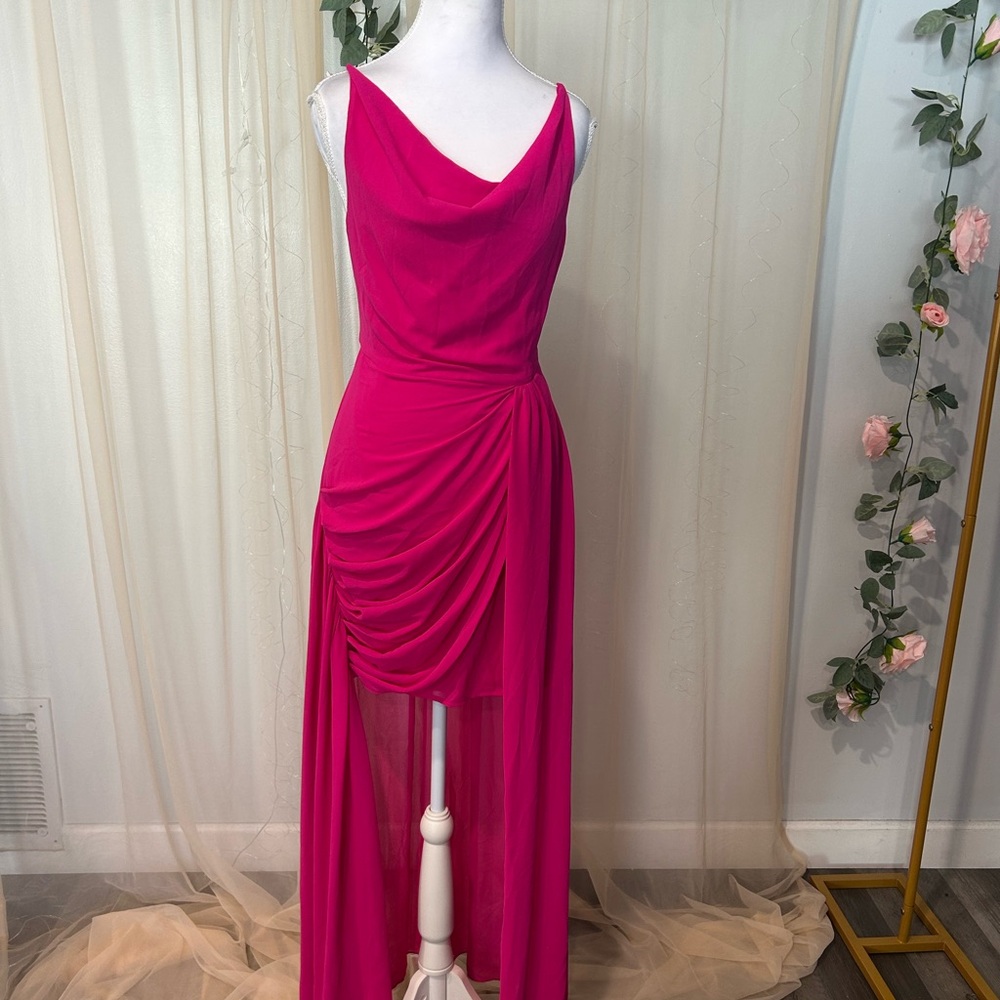 Jewel Badgley Mischka Fuchsia High Low Dress